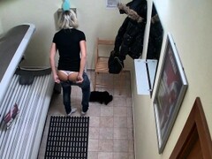 Blonde Beauty Secretly Fingering Pussy in Public Solarium Thumb